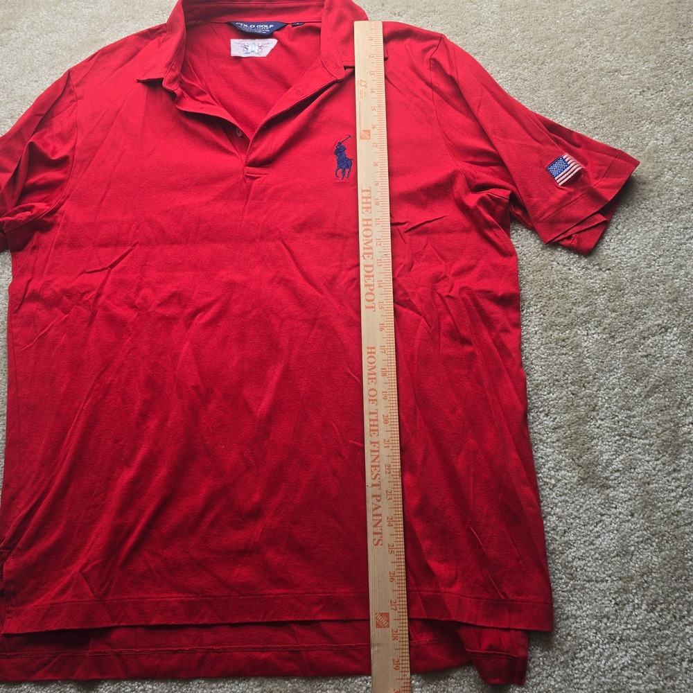 Polo Golf Ralph Lauren Red Mens L Short Sleeve Polo Shirt‎ USA Flag Embroidered - Picture 8 of 9